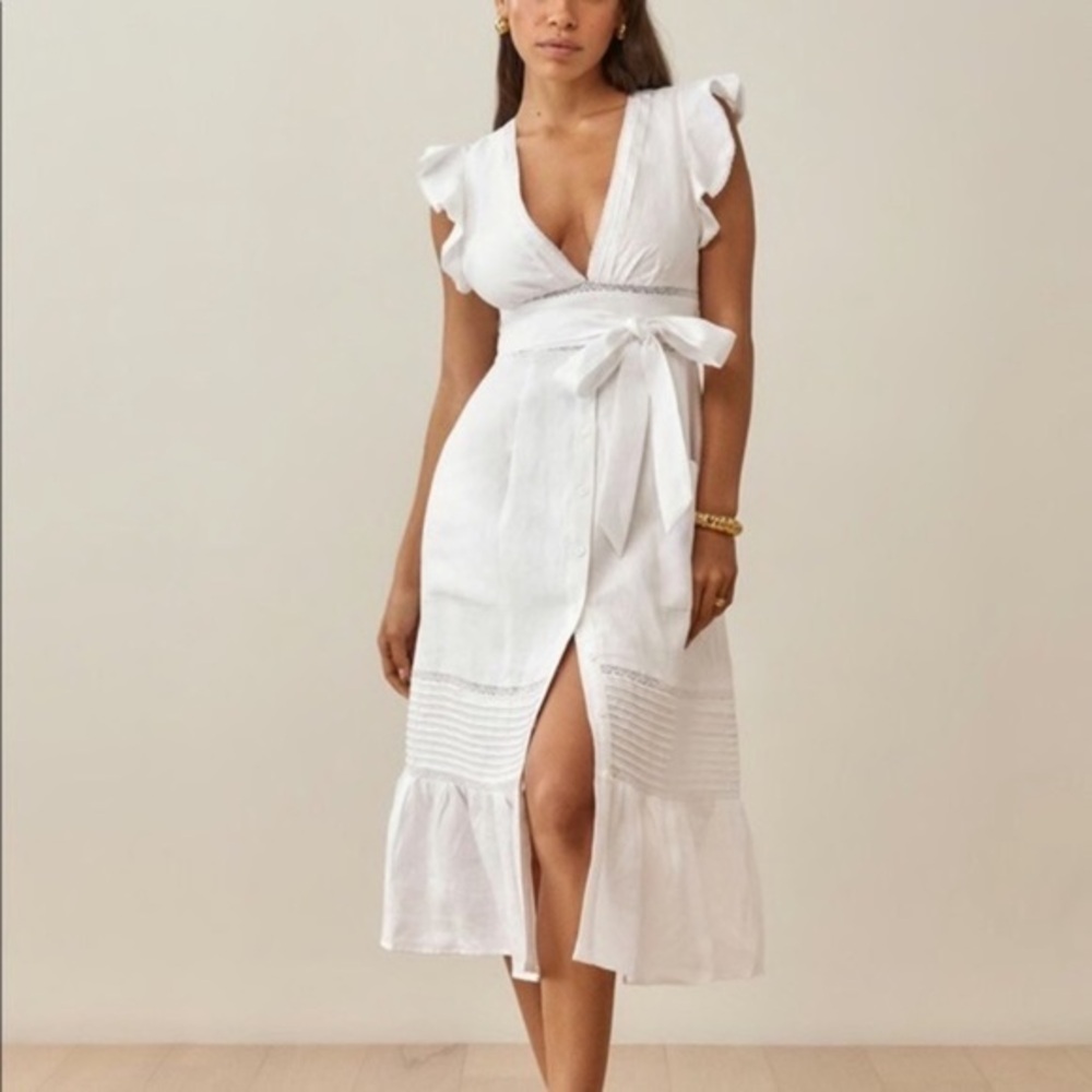 Reformation Lili Linen Midi Dress White